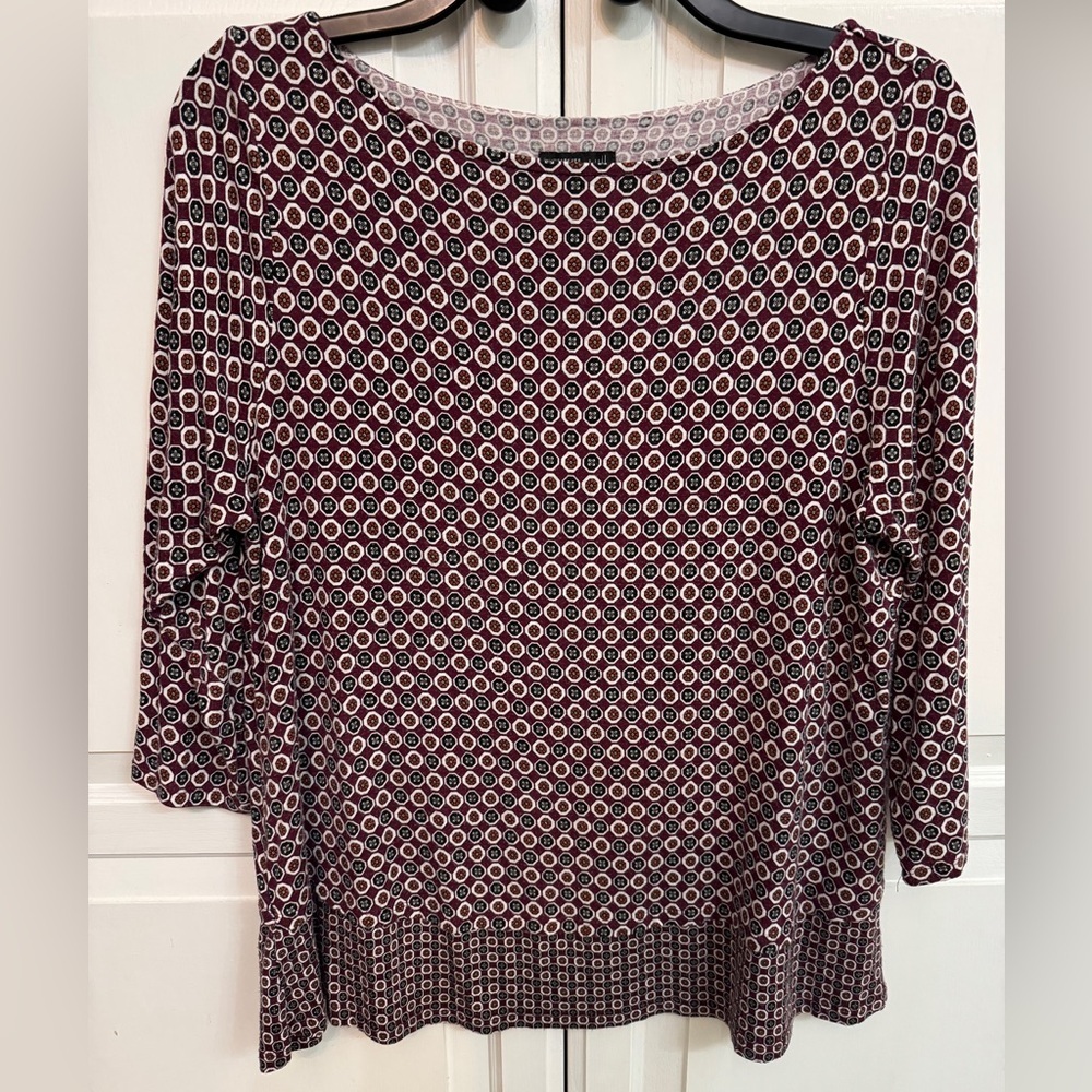J. Jill Burgundy and Tan Geometric Blouse size MP